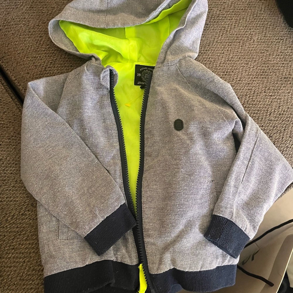 Buffalo David Bitton Kids Gray Jean Jacket with Neon Yellow Lining